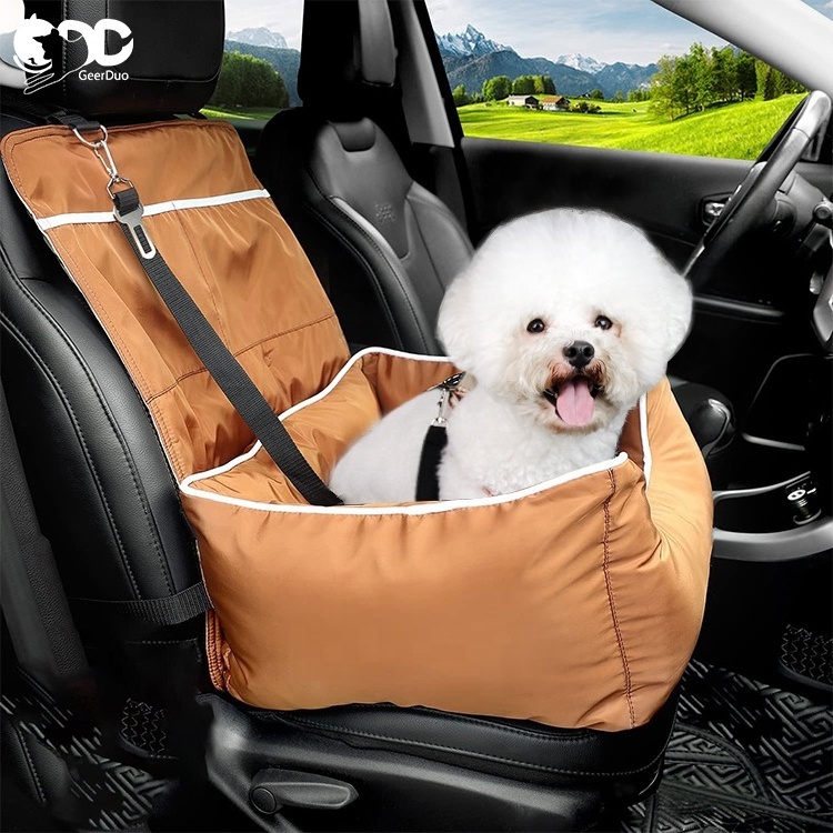 GeerDuo Removable Waterproof Portable Small Dog Booster Seat Dog Car Safety Seat Belt Dogs Car Travel Carrier Bed For Front Seat