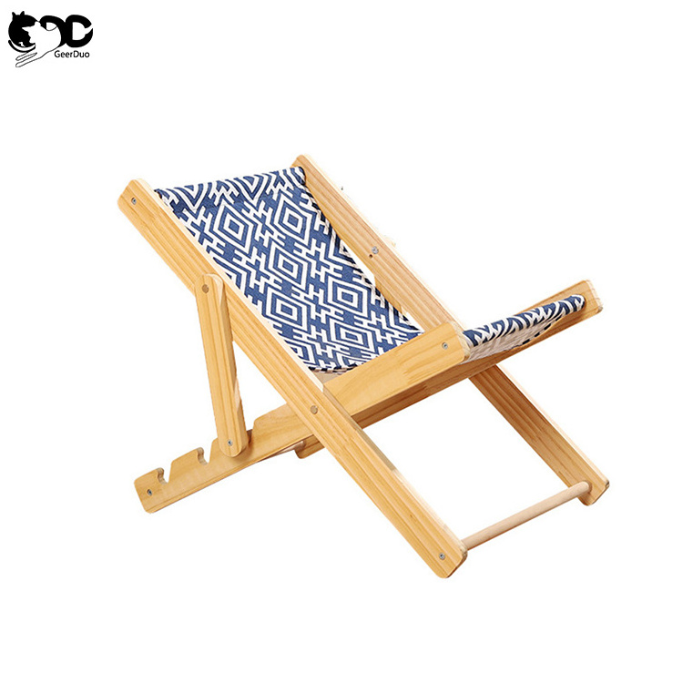 GeerDuo New Arrival Adjustable Wood Cat Hammock Furniture Mini Beach Chair Elevated Relaxation Cat Nest Bed