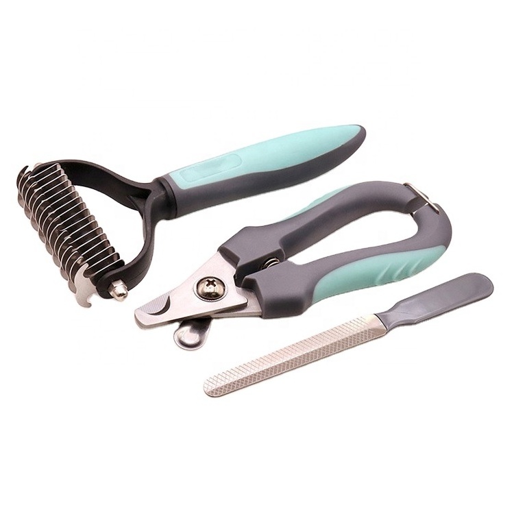 Cat Trimmer Accessories Dog Hair Dematting Deshedding Comb Brush Nail Trimmer and File Kits Pet Undercoat Grooming Rake Tool Set