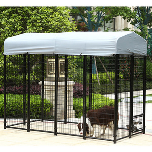 Outdoor Easy Assembly Metal Black Color Yard Wire Fence Pet Cage Large Crate Welded Wire Dog Kennel with Waterproof Cover