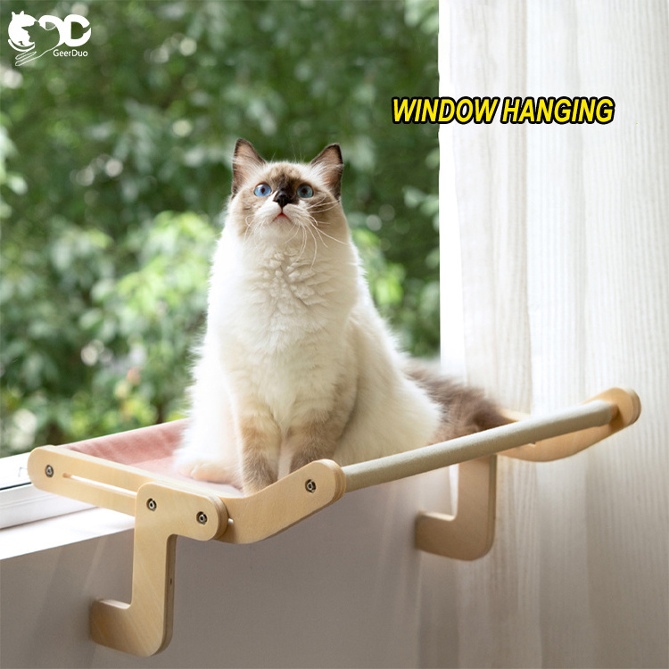 GeerDuo Pet Wholesale Multifunctional Adjustable Foldable Wood Cat Hanging Beds Window Perch Hammock