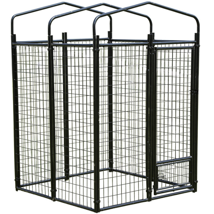 Outdoor Easy Assembly Metal Black Color Yard Wire Fence Pet Cage Large Crate Welded Wire Dog Kennel with Waterproof Cover