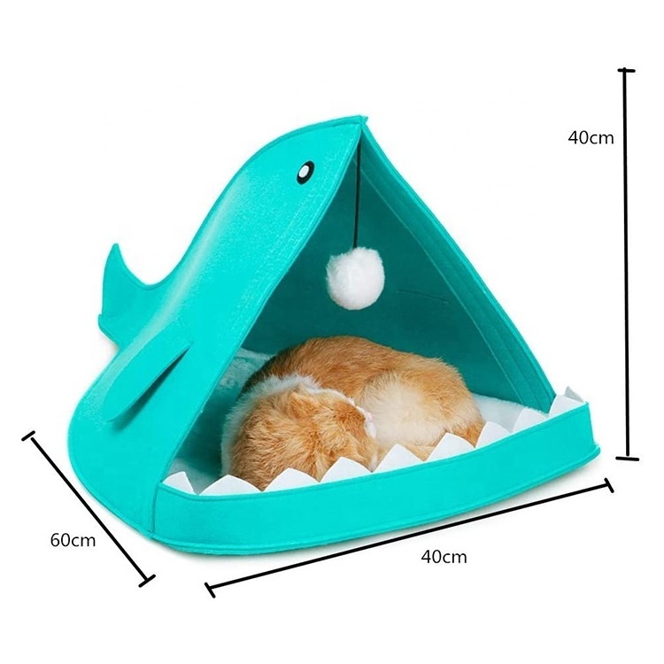 GeerDuo Fashion and Customized Cute Foldable Felt Materials Shark Whale Pet House Cat Cave Bed