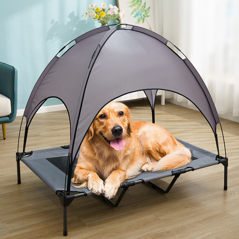 Breathable Cooling Portable Raised Durable Elevated Pet Cot Bed with Removable Canopy for Camping and Beach