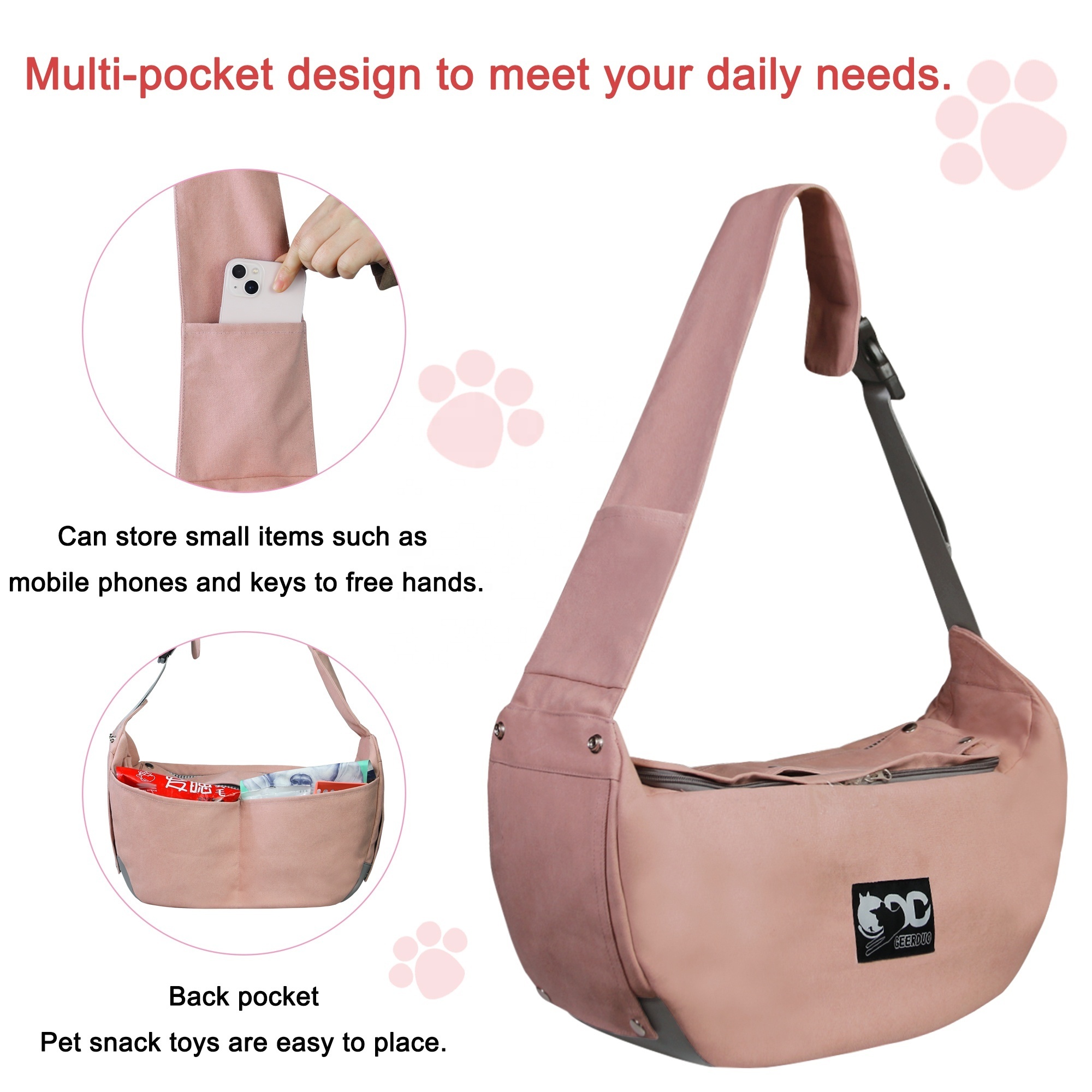 Anti - Slip Drawstring Adjustable Crossbody Shoulder Hands Free Small Dog Cat Pet Carrier Papoose Bag For Outdoor Travel