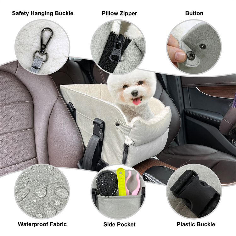 Upgrade Luxury Portable Pet Dog Car Center Console Middle Armrest Booster Seat for Small Cat and Puppy Travel