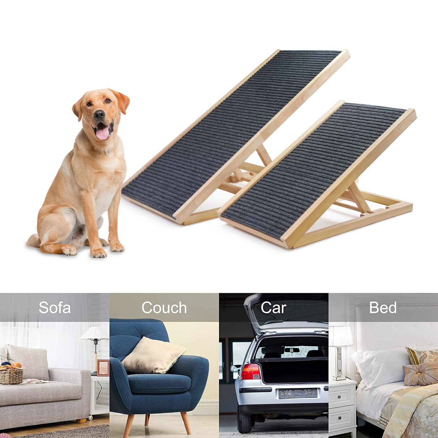 New Pet Products Wooden Adjustable Pet Folding Dog Ramp Stairs for Home and Car