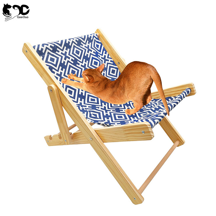 GeerDuo New Arrival Adjustable Wood Cat Hammock Furniture Mini Beach Chair Elevated Relaxation Cat Nest Bed