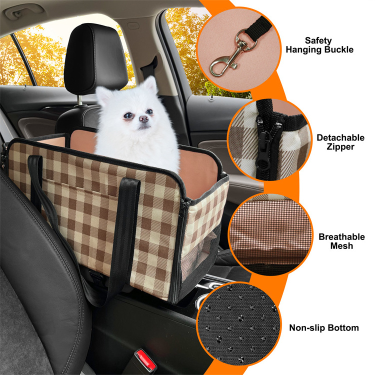 GeerDuo Car Armrest Center Console Seat Breathable Puppy Cat Travel Carrier Safety Summer Cooling Dog Cat Pet Booster Seat