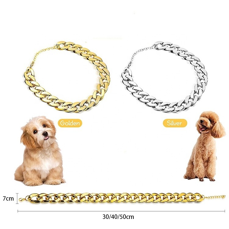 Adjustable Fashionable Luxury and Cool Cuban Metal Golden Silver Plated Pet Necklaces Dog Chain Collar For Cats Dogs Cosplay