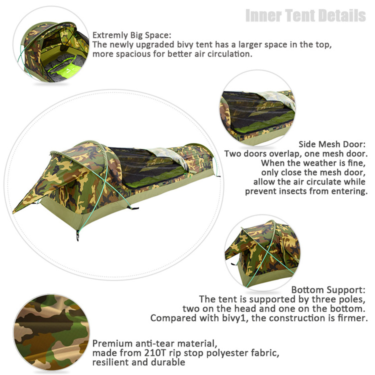 Geertop 1 person back packing camouflage bivy swag tent for hunting