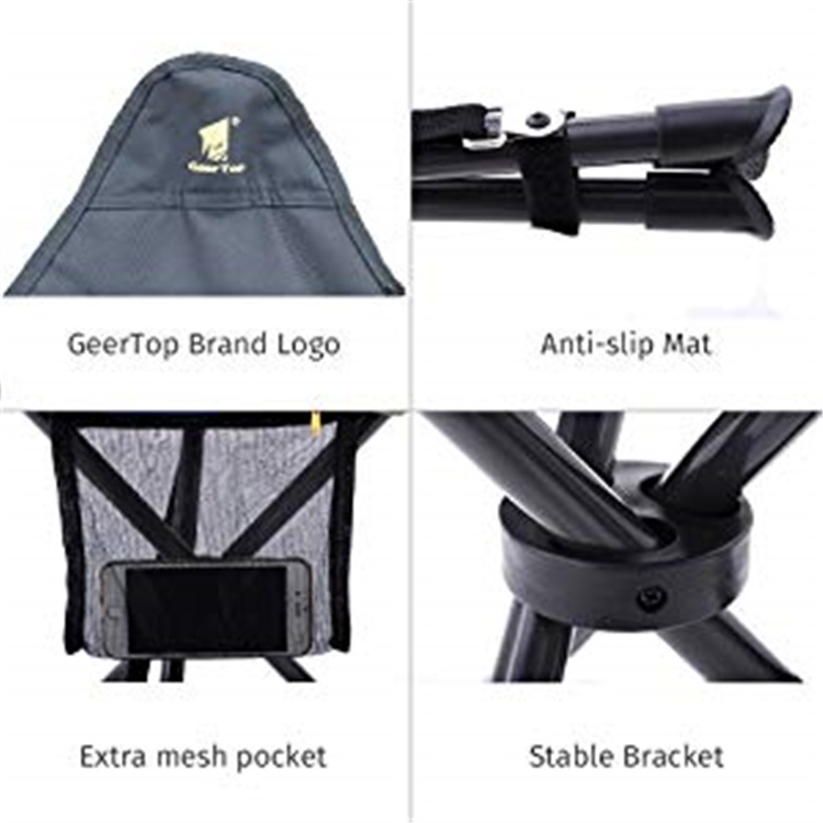 Geertop Outdoor folding tripod camp stool camping fishing chair with backrest