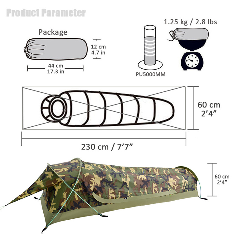 One person portable outdoor camping camouflage swag camping tent outdoor waterproofing