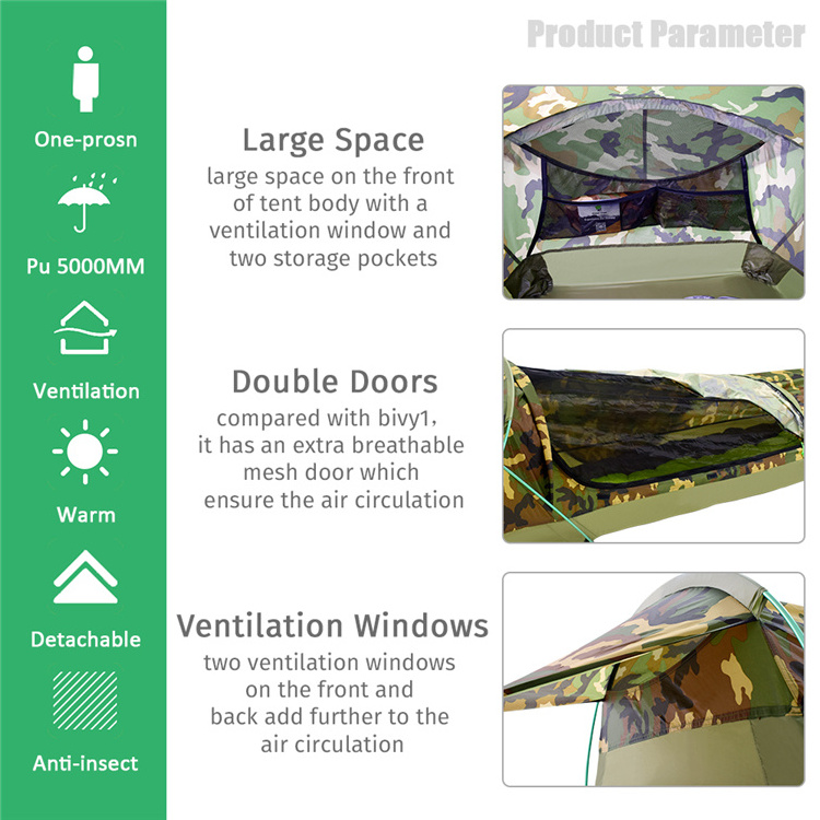 One person portable outdoor camping camouflage swag camping tent outdoor waterproofing