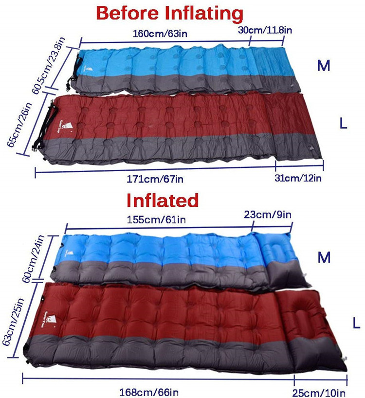 Ultralight double self inflatable camping floor air sleeping mat camping mattress with Built-in Inflator Pump