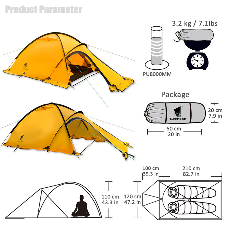 Geertop 4 Season 2 Person  Luxury Family Ultralight Camping Tent