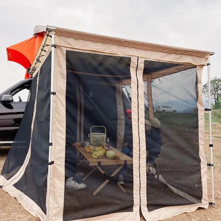 4X4 Zipper Open Mosquito Net Door Curtain Car Awning Side Camping Mesh Room For Suv With Mosquito Net Glamping Tent