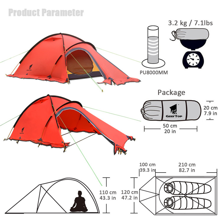 Geertop Wholesale custom water proof alpine travel outdoor camping tent for 2 persons