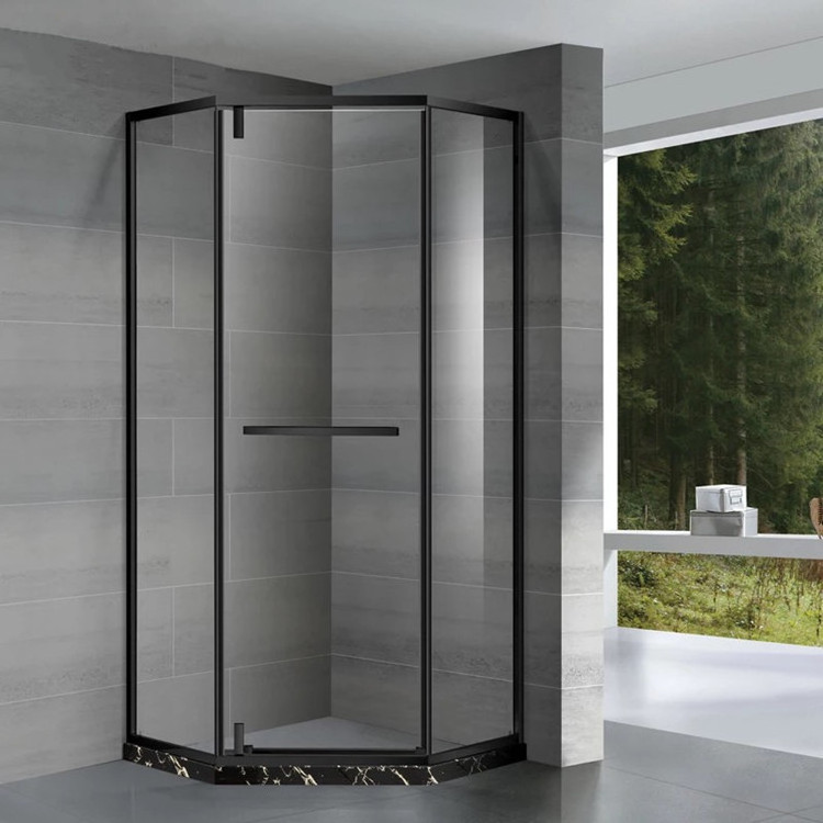 Black Framed Customized Stainless Steel Shower Door With Pivot Hinges S5027