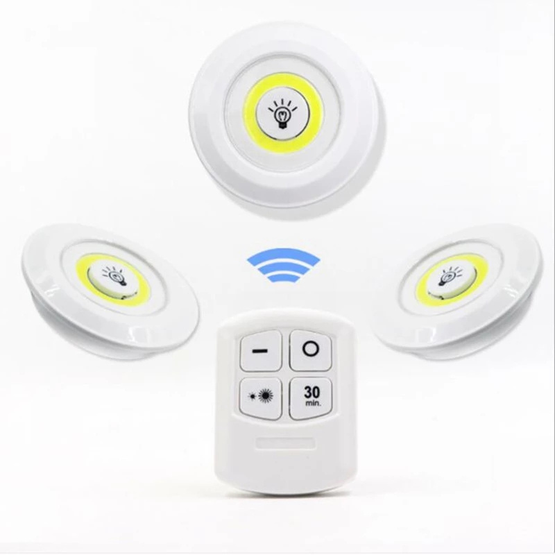 LED Light Wireless Remote Control Night Light 3W Super Bright COB Under Cabinet Light Dimmable Wardrobe Lamp Home Bedroom Closet