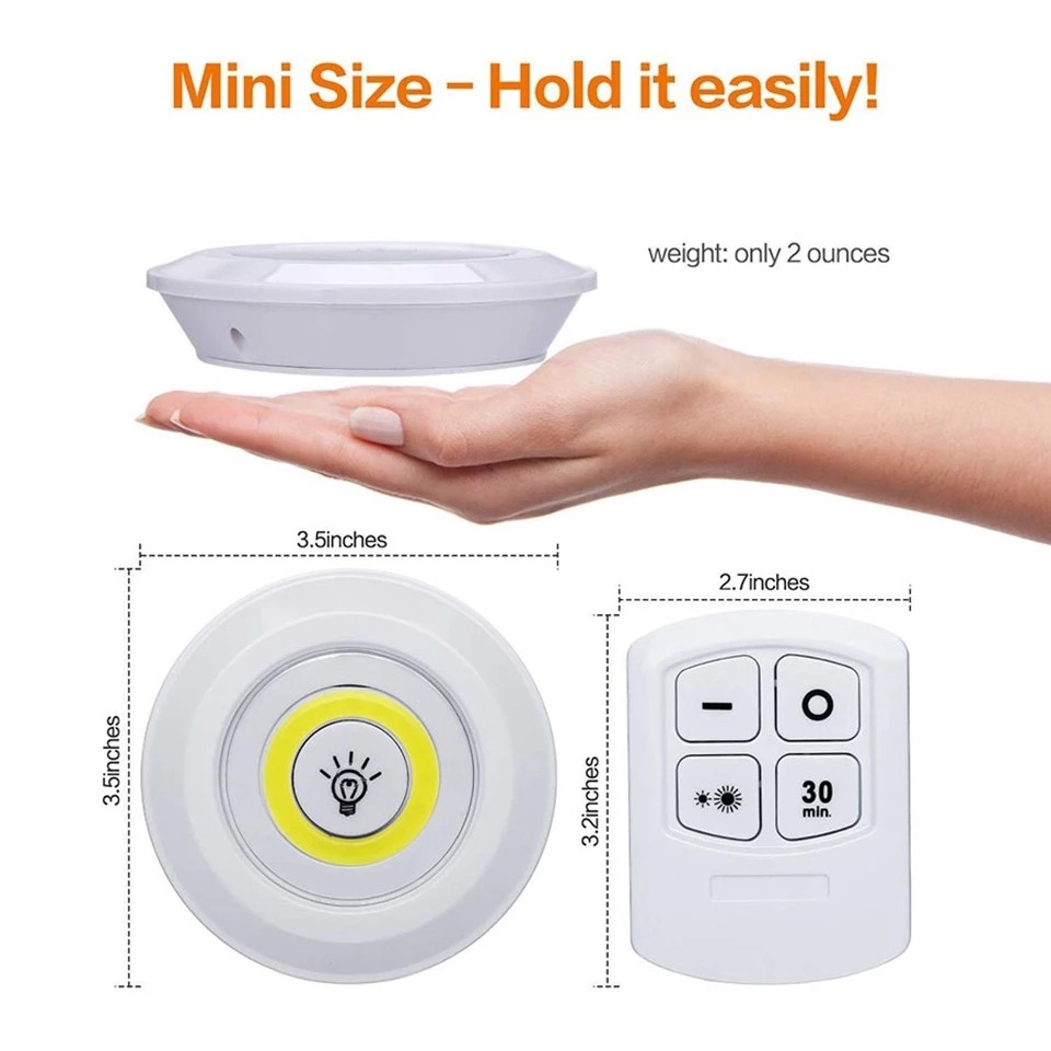 LED Light Wireless Remote Control Night Light 3W Super Bright COB Under Cabinet Light Dimmable Wardrobe Lamp Home Bedroom Closet