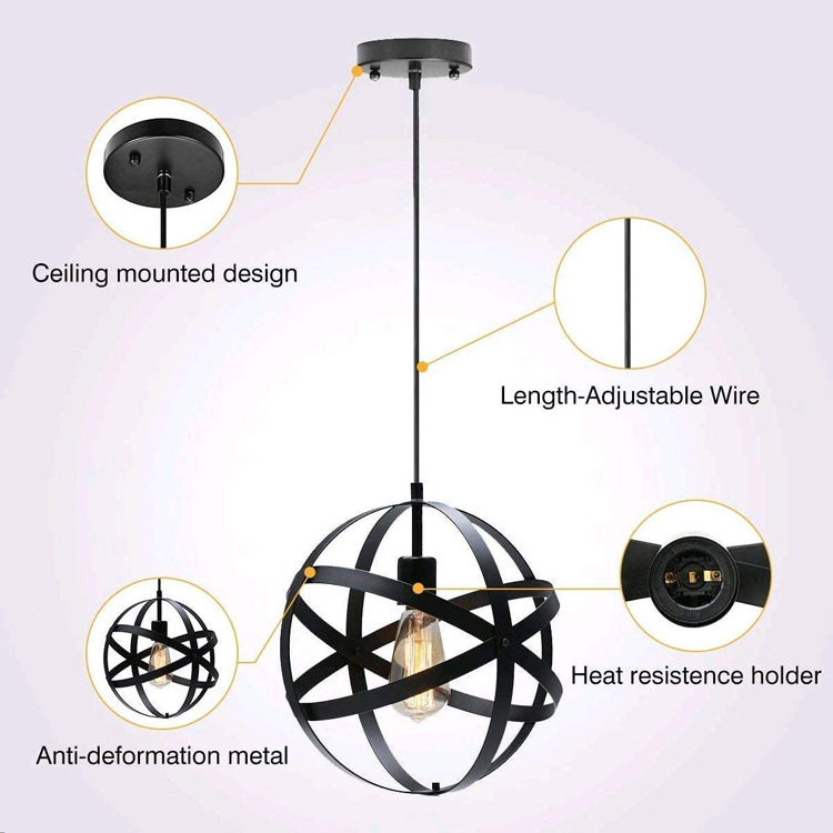 Industrial Pendant Light E26 E27 Black Vintage Hanging Pendant Lights Retro Lamp Fixtures for Kitchen Home Lighting Decor