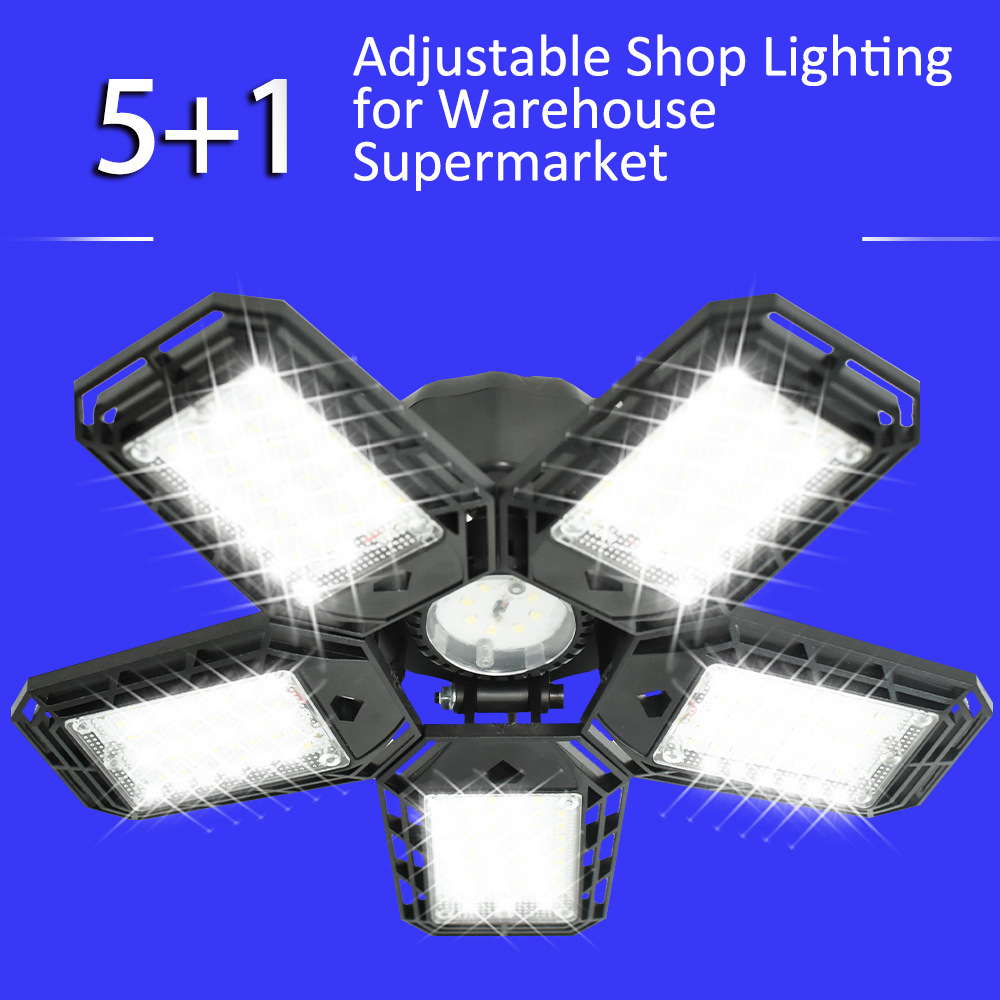 Factory Warehouse Industrial High Brightness 100W Garage Lights 5 Leaf E26 Ceiling Light Adjustable Foldable Shop Lighting