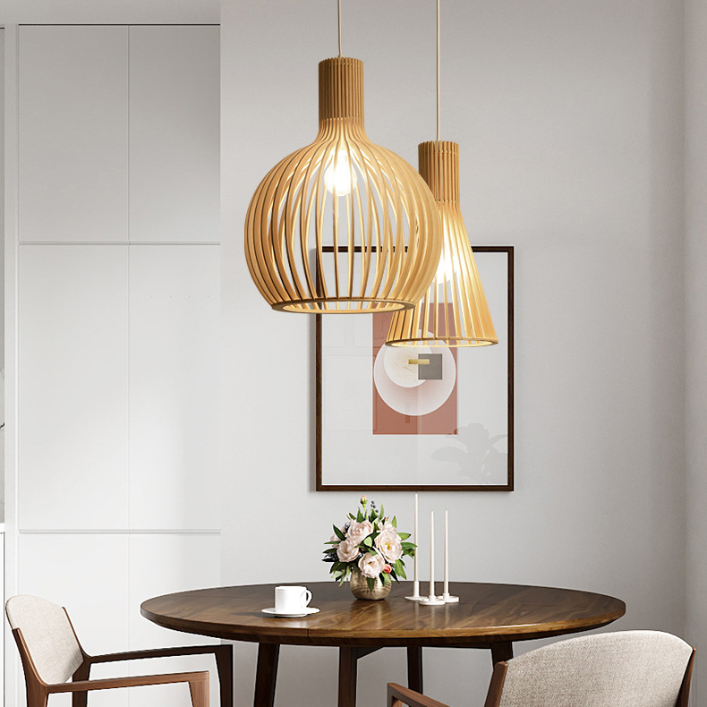 Wood Pendant Light Out Black Birdcage Lamp E27 Living room Decoration Wood Hanging Lamp Dining Room Bedroom Light Fixtures