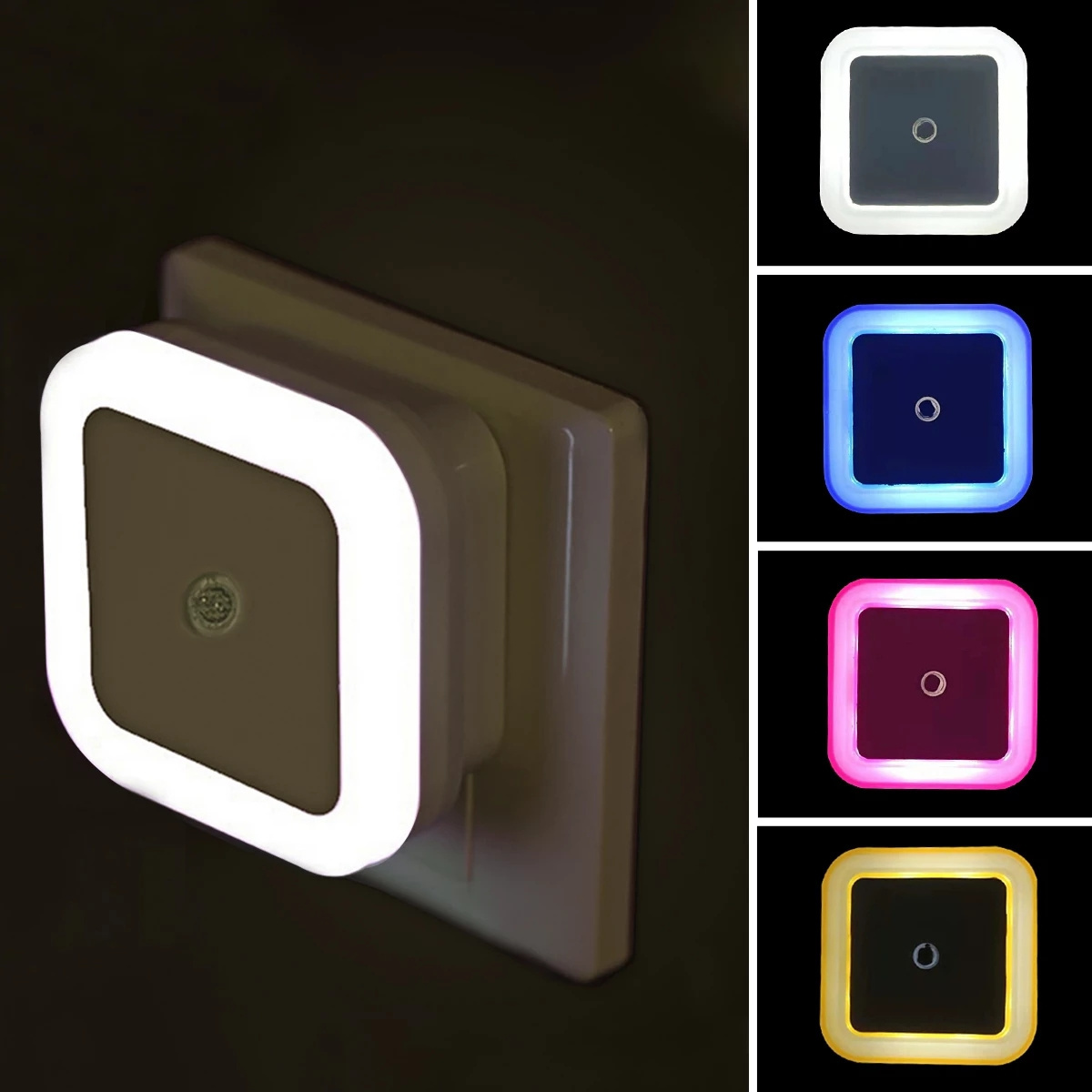 EU US Plug LED Night Light Mini Square Light Sensor Control Nightlight Lamp For Children Kids Living Room Bedroom Lighting