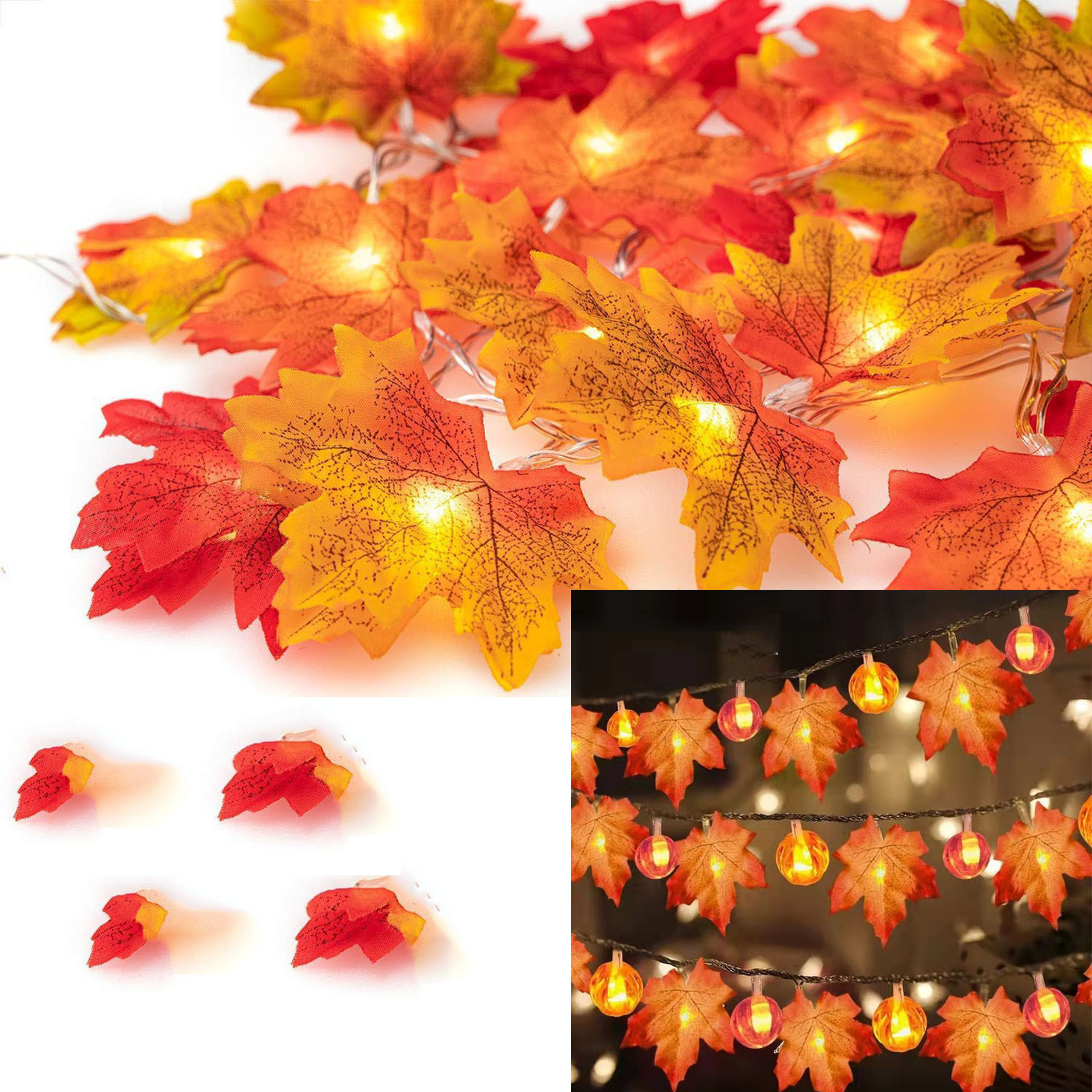 LED Maple Leaf Lights Thanksgiving Decorative Lights String Pumpkin Maple Leaf Lights String