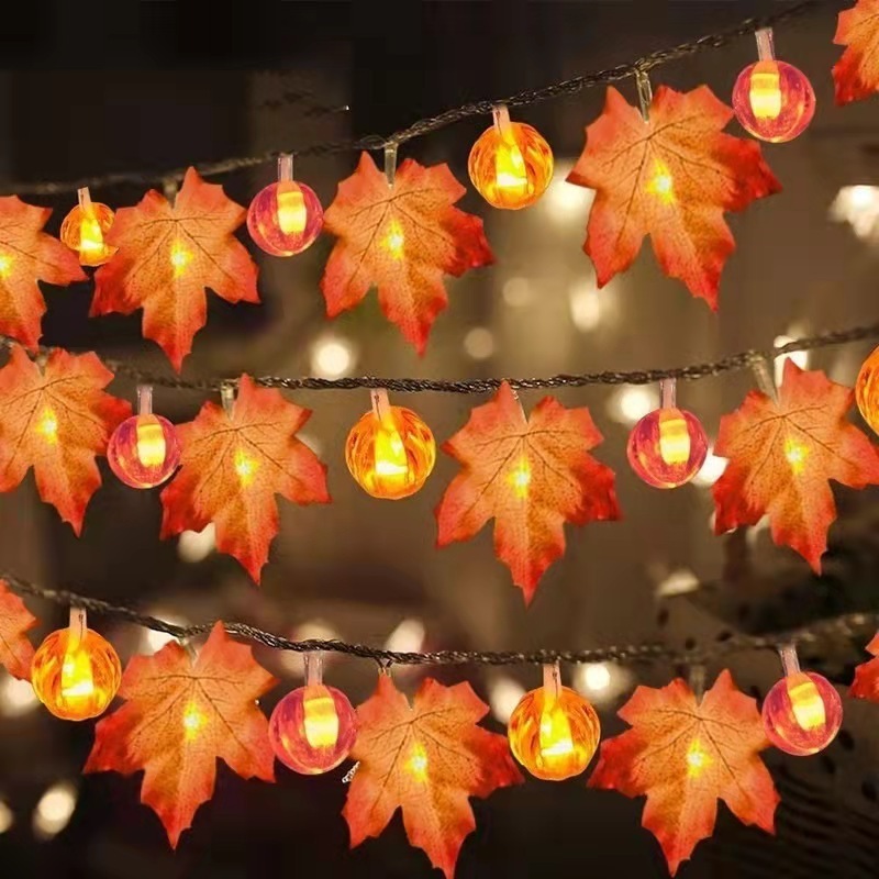 LED Maple Leaf Lights Thanksgiving Decorative Lights String Pumpkin Maple Leaf Lights String