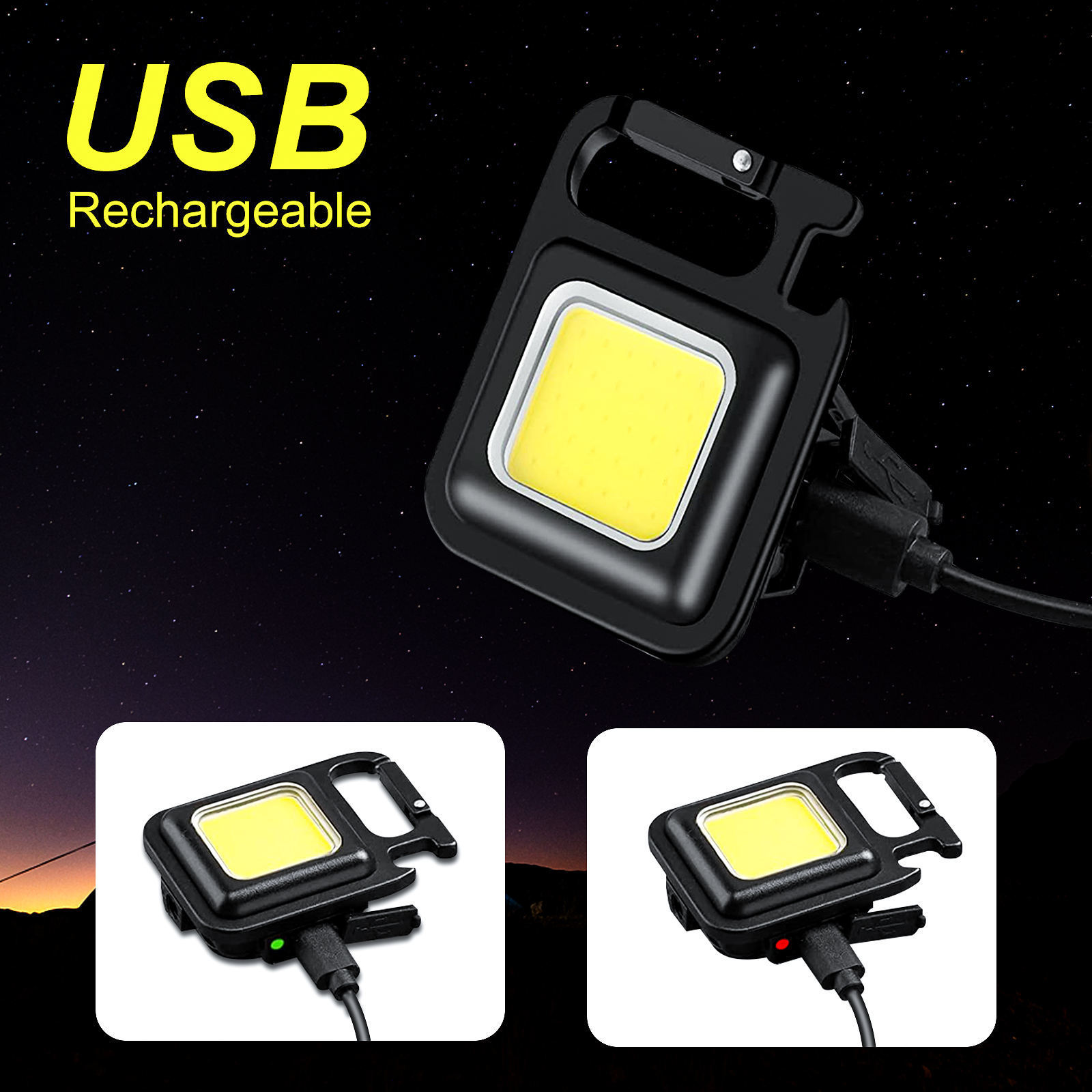 Portable usb chargeable cob mini work light pocket flashlights 3 light modes bright keychain light for camping