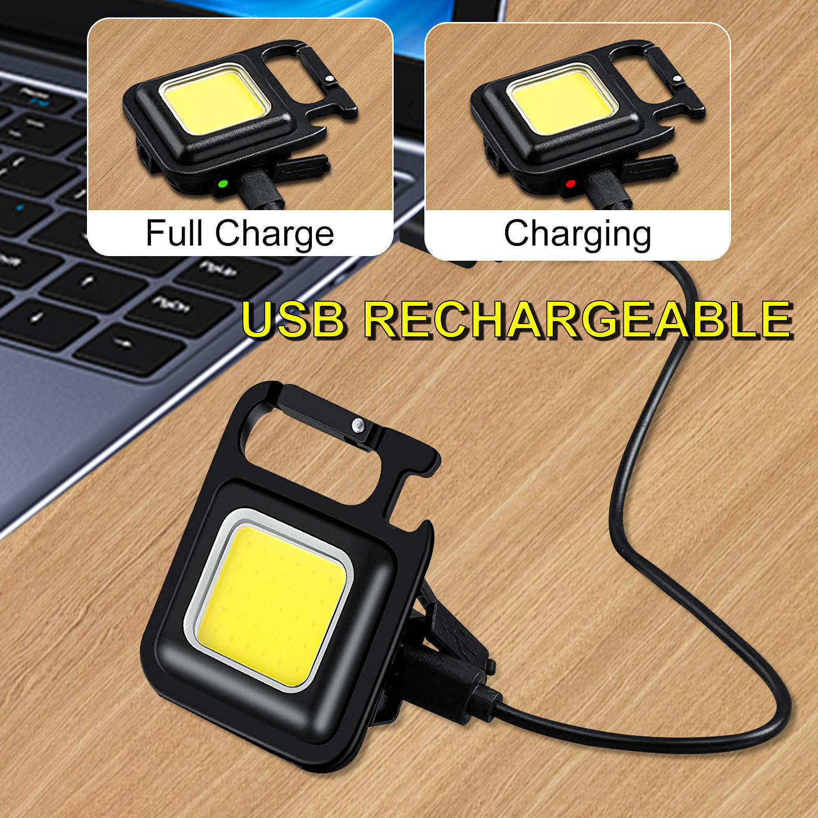 Portable usb chargeable cob mini work light pocket flashlights 3 light modes bright keychain light for camping