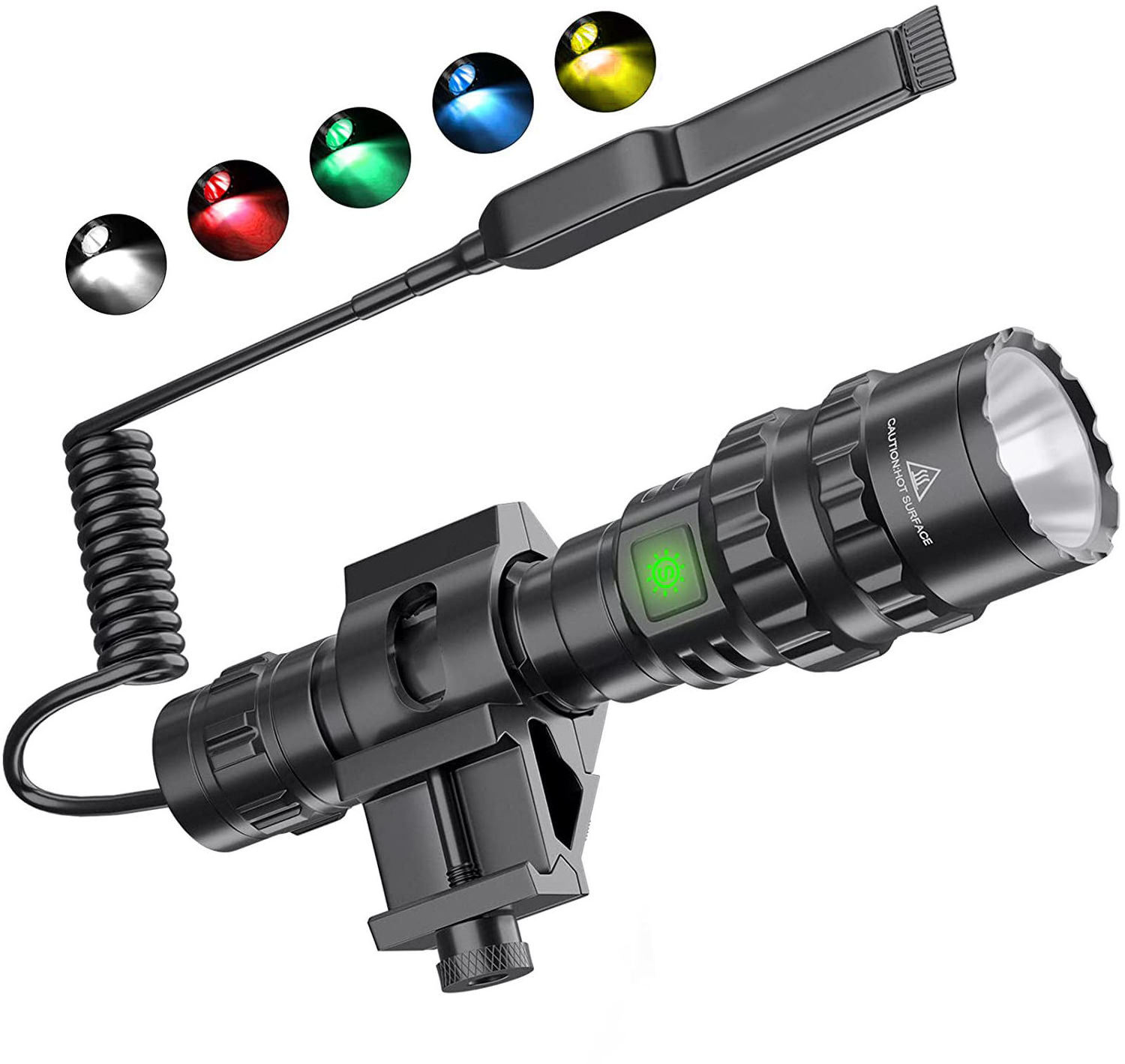 80000 lumens professional rechargeable tactical flashlight with flashlight mount and remote pressure switch included