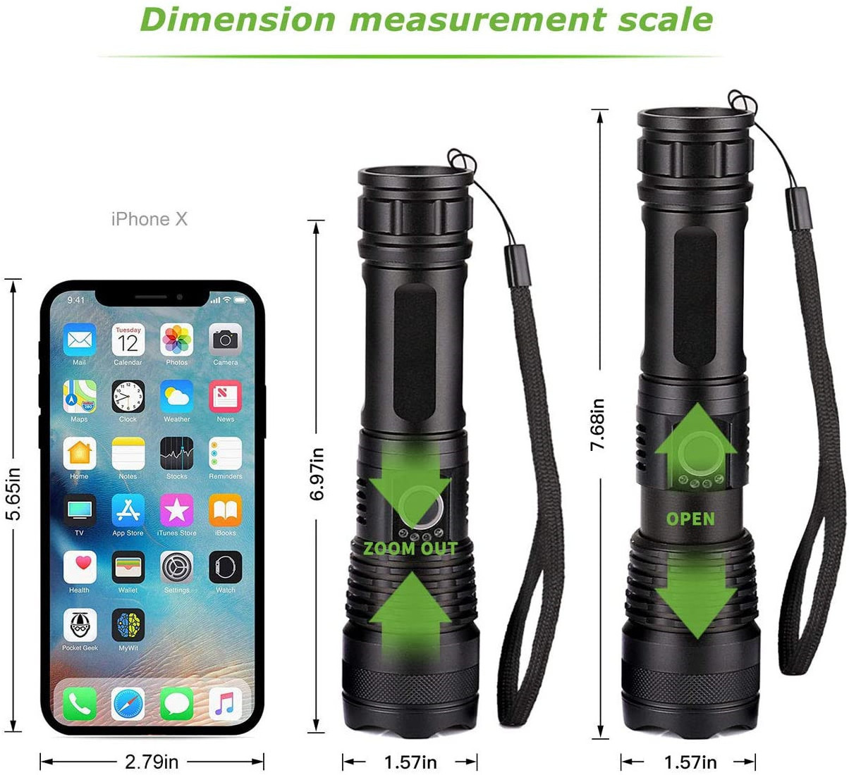 P50 Strong Light Flashlight Aluminum Alloy Telescopic Zoom USB Charging Power Display High Power Flashlight