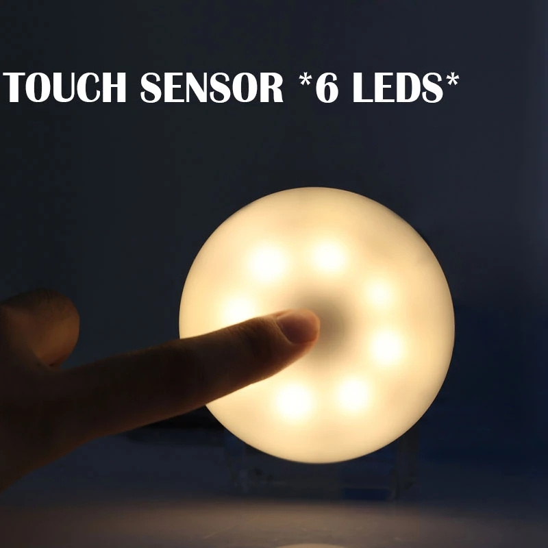 6 LEDs Touch Sensor Night Light Flashlight Magnetic Base Wall Lamp USB Charged Circle Portable Dimming Night Lamp