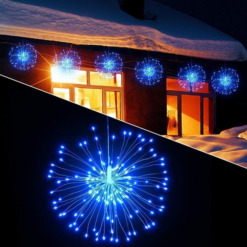 Smart Christmas Fireworks Solar Street LED Lights Waterproof Outdoor Courtyard Wedding Decoration Strip 150 Lights