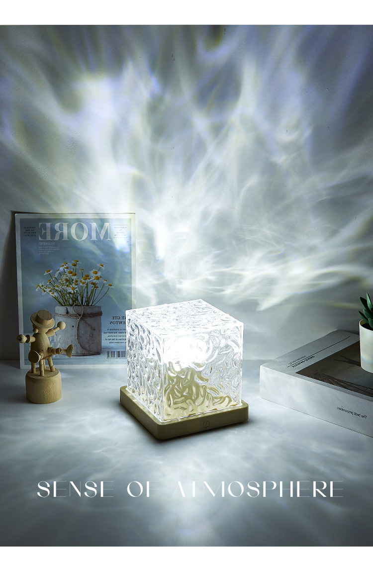 Rotating Water Ripple Small Night Light Creative Bedside Flame Atmosphere Lamp Dynamic Cube Table Lamp