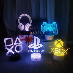 3d Game Night Lamp Gamepad Icon Logo Sensor Table Light Gaming Room Desk Setup Lighting Decor For Kids Bedside Christmas Gift