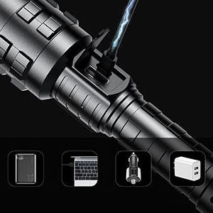 2023 15000 lumens 5000mah zoomable aluminum alloy body rechargeable usb 26650 battery xhp70 led tactical torch flashlights