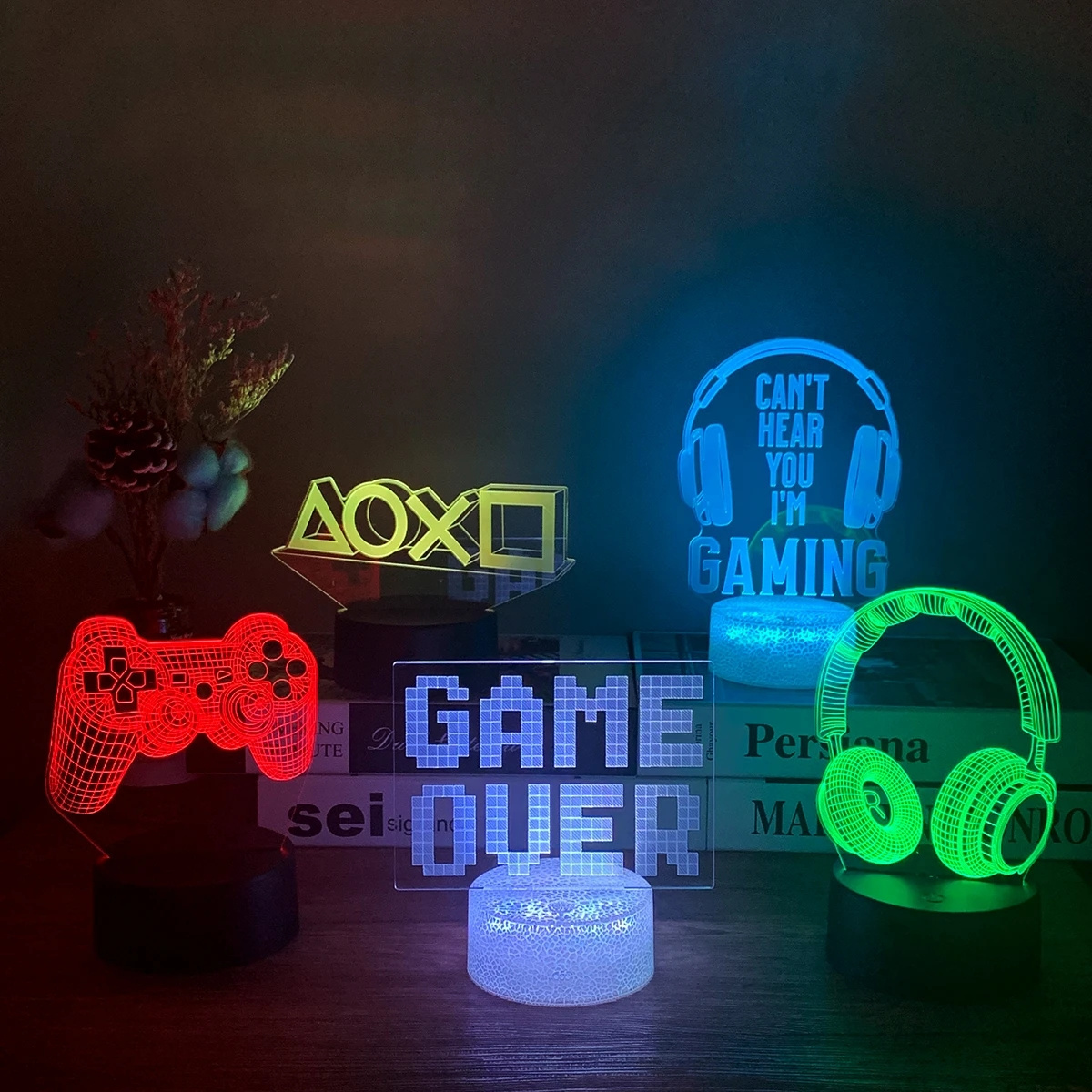 3d Game Night Lamp Gamepad Icon Logo Sensor Table Light Gaming Room Desk Setup Lighting Decor For Kids Bedside Christmas Gift