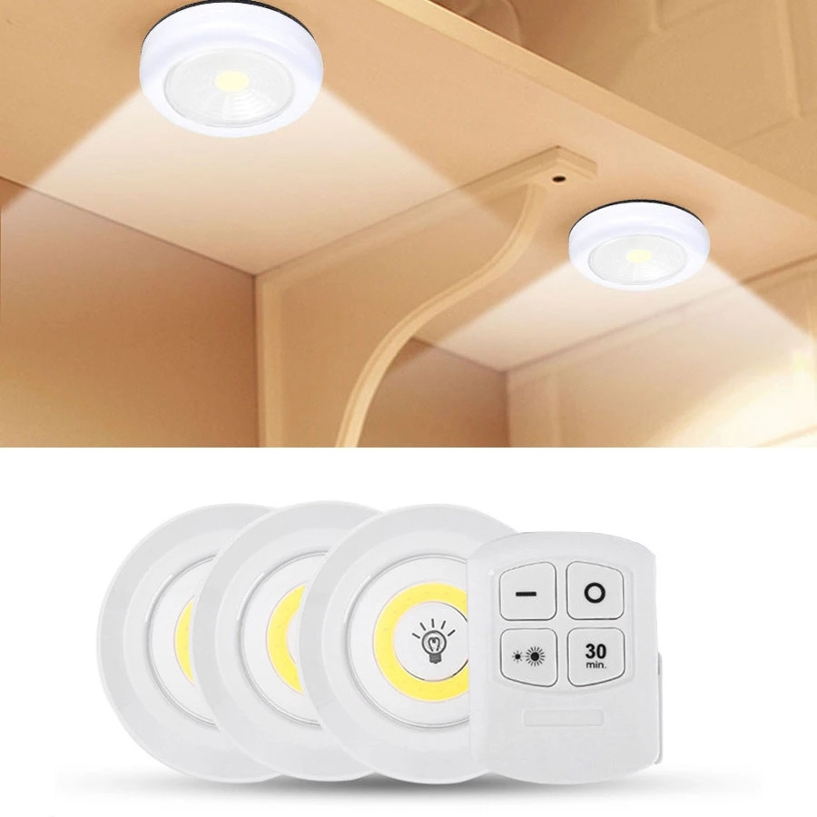 LED Light Wireless Remote Control Night Light 3W Super Bright COB Under Cabinet Light Dimmable Wardrobe Lamp Home Bedroom Closet