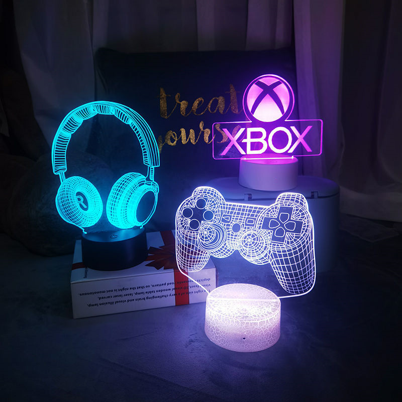 3d Game Night Lamp Gamepad Icon Logo Sensor Table Light Gaming Room Desk Setup Lighting Decor For Kids Bedside Christmas Gift