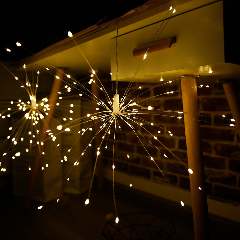 Smart Christmas Fireworks Solar Street LED Lights Waterproof Outdoor Courtyard Wedding Decoration Strip 150 Lights