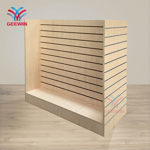 Double side slatwall accessories display rack 3C electronic wooden display shelf with removable hooks