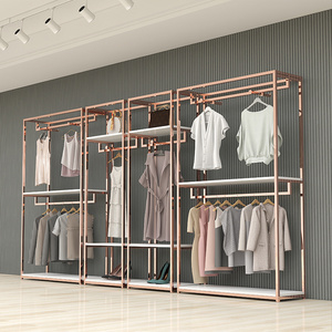 Factory Customized Shiny Rose Gold Retail Lady Clothes Shop Stainless Steel Display Rack