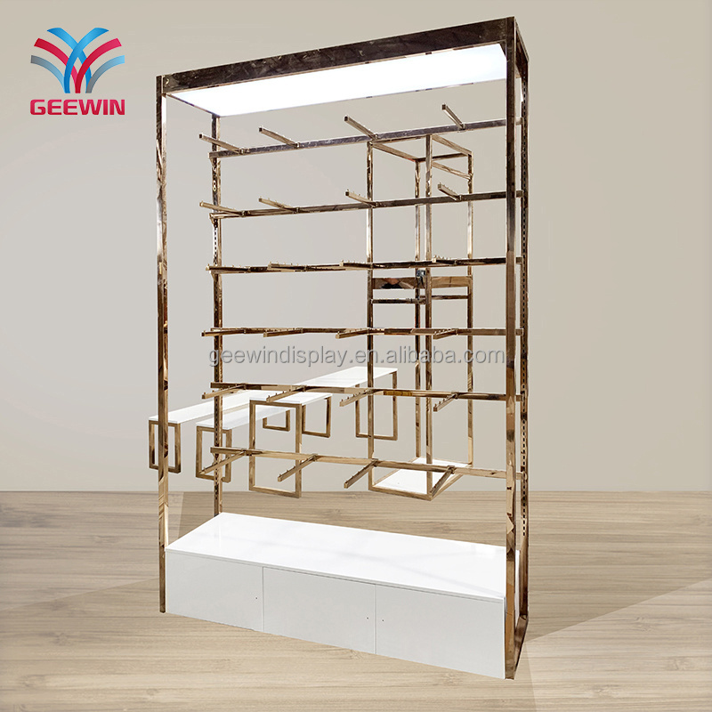 custom rack floor standing metal display stand hangers retail shop hanging clothes coat racks gold display rack