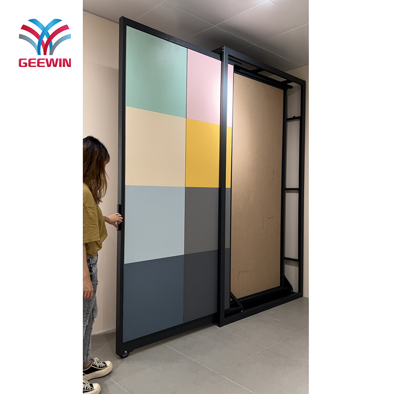 600x1200 large tile display pull out tile display rack sliding with track frame metal display rack wall tile