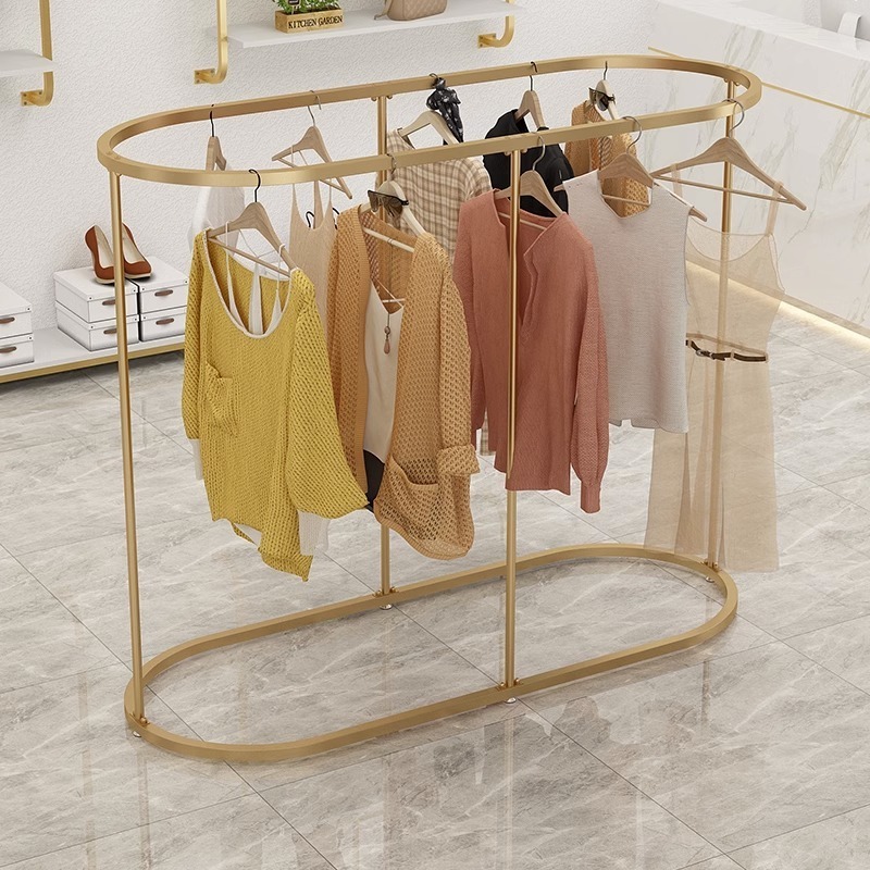 High End Lady Shop Round Hanging Clothes Gold Metal Clothing Display Rack Dress Display Rack