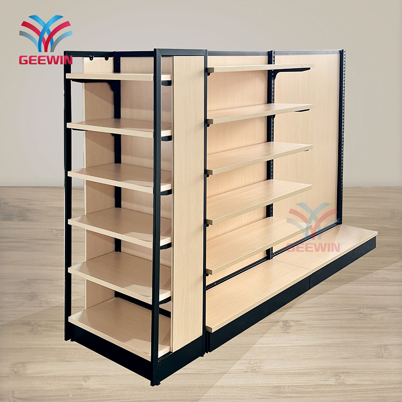 Wooden clothing display shelves beauty shop store cosmetic rack shopping mall metal frame gondola display shelf rack